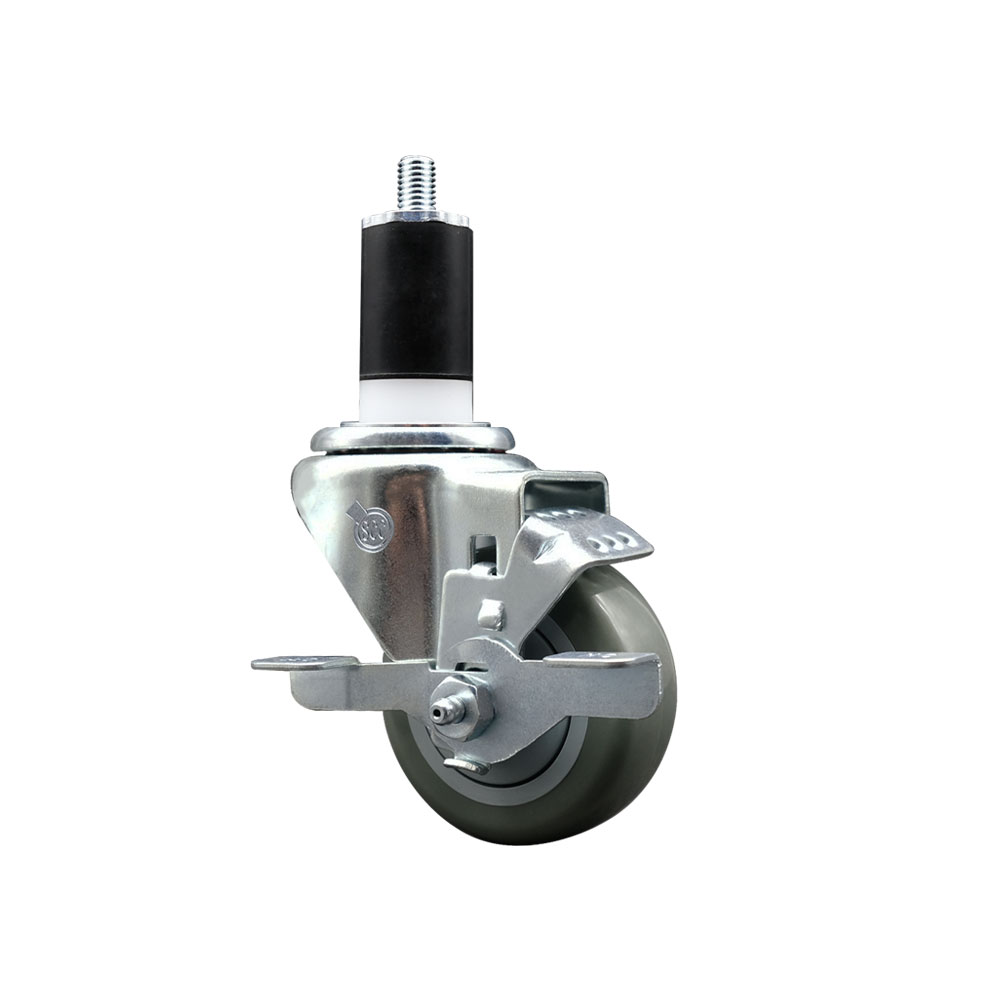 SCC-SSEX20S314-PPUB-TLB-112 Stainless Steel Polyurethane Expanding Stem Swivel Caster with 3 in. Gray Wheel & 1.5 in. Stem & Top Locking Brake