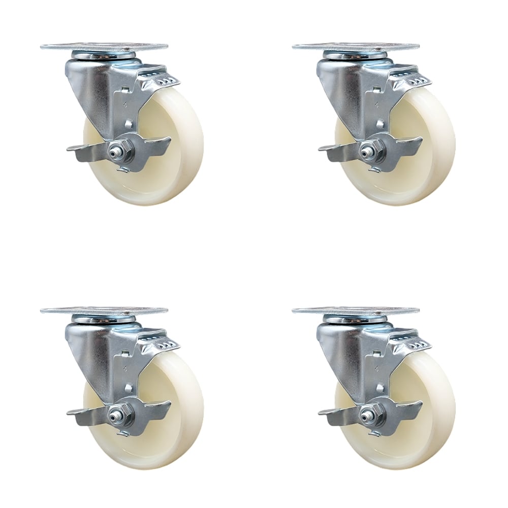 Nylon Swivel Casters - White - Set of 4 - 1200 lbs Capacity
