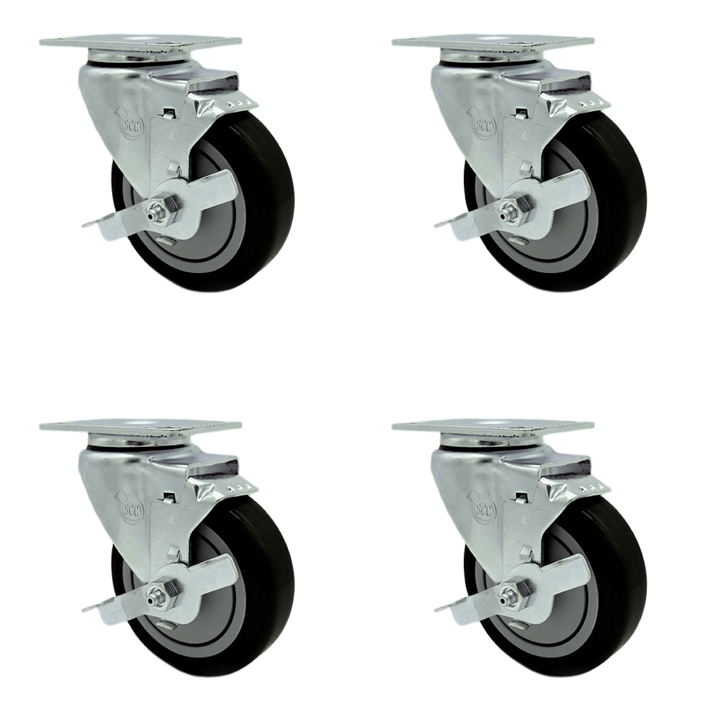 SCC-20S414-PPUB-BLK-TLB-4 Polyurethane Swivel Top Plate Caster with 4 in. Black Wheels - Set of 4