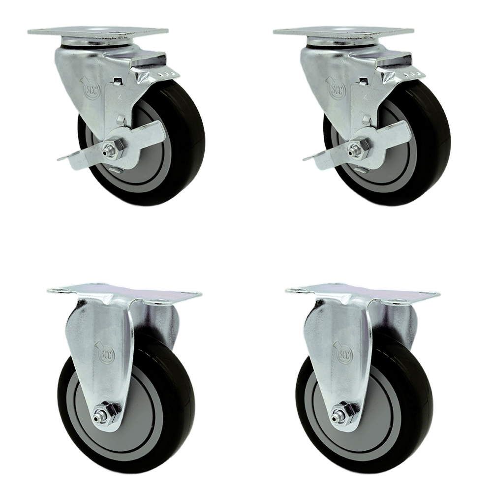 SCC-20S414-PPUB-BLK-TLB-2-R414-2 Polyurethane Swivel Top Plate Caster with 4 in. Black Wheels - Set of 4