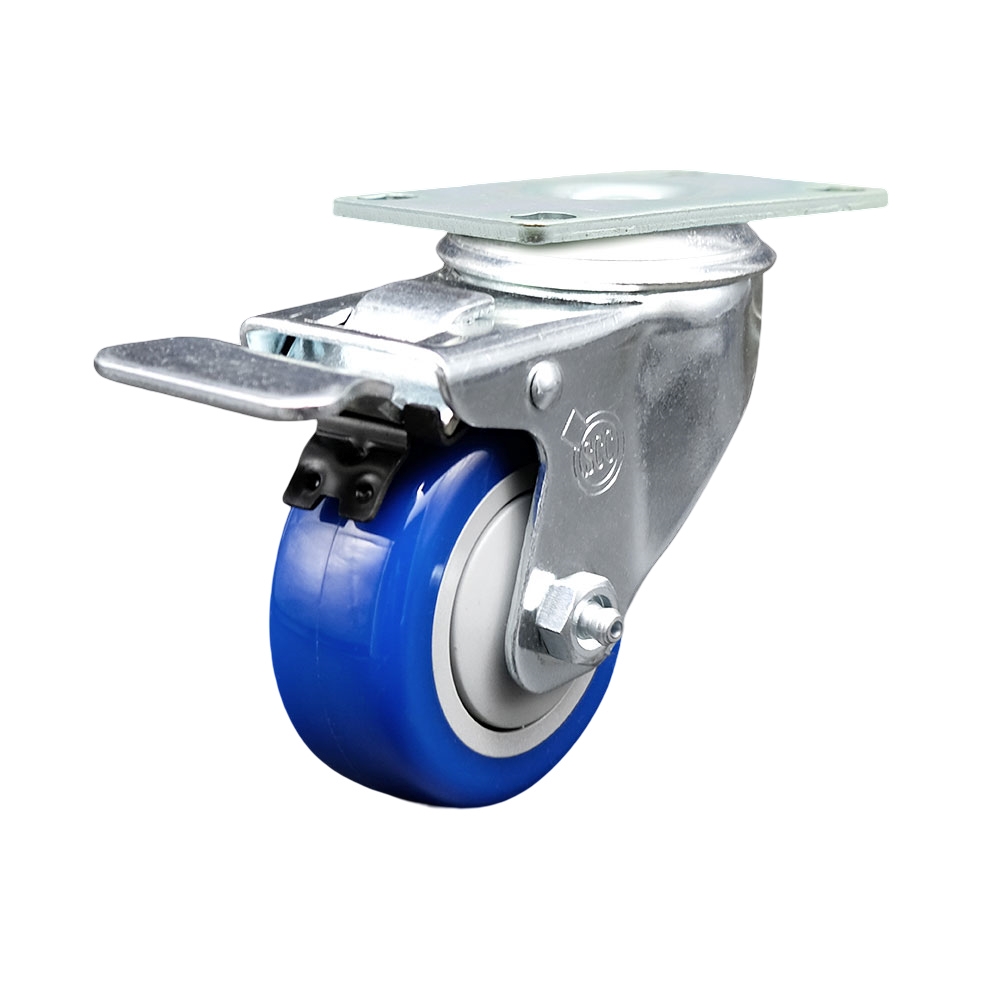 SCC-TTL20S3514-PPUB-BLUE Polyurethane Swivel Top Plate Caster with 3.5 in. Blue Wheel & Total Locking Brake