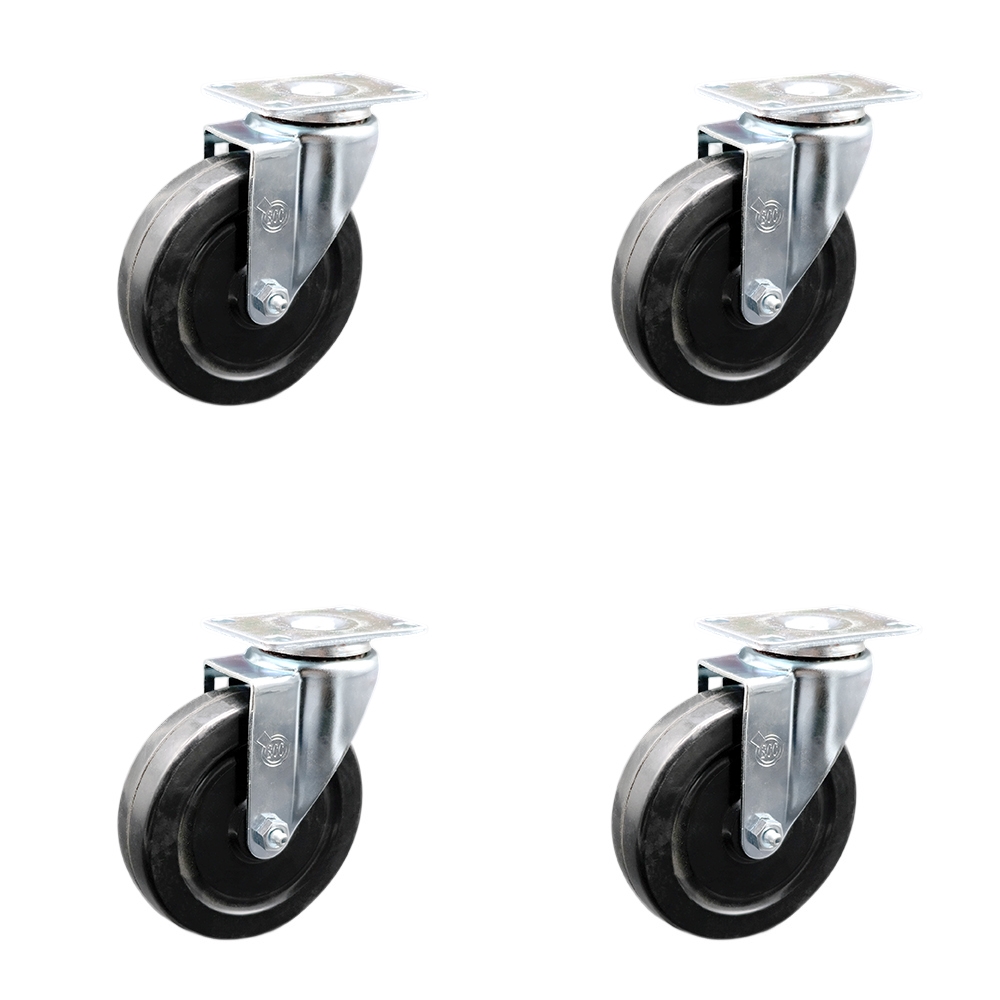 Hard Rubber Swivel Casters - Black - 5 in. - Set of 4 - 1200 lbs Capacity