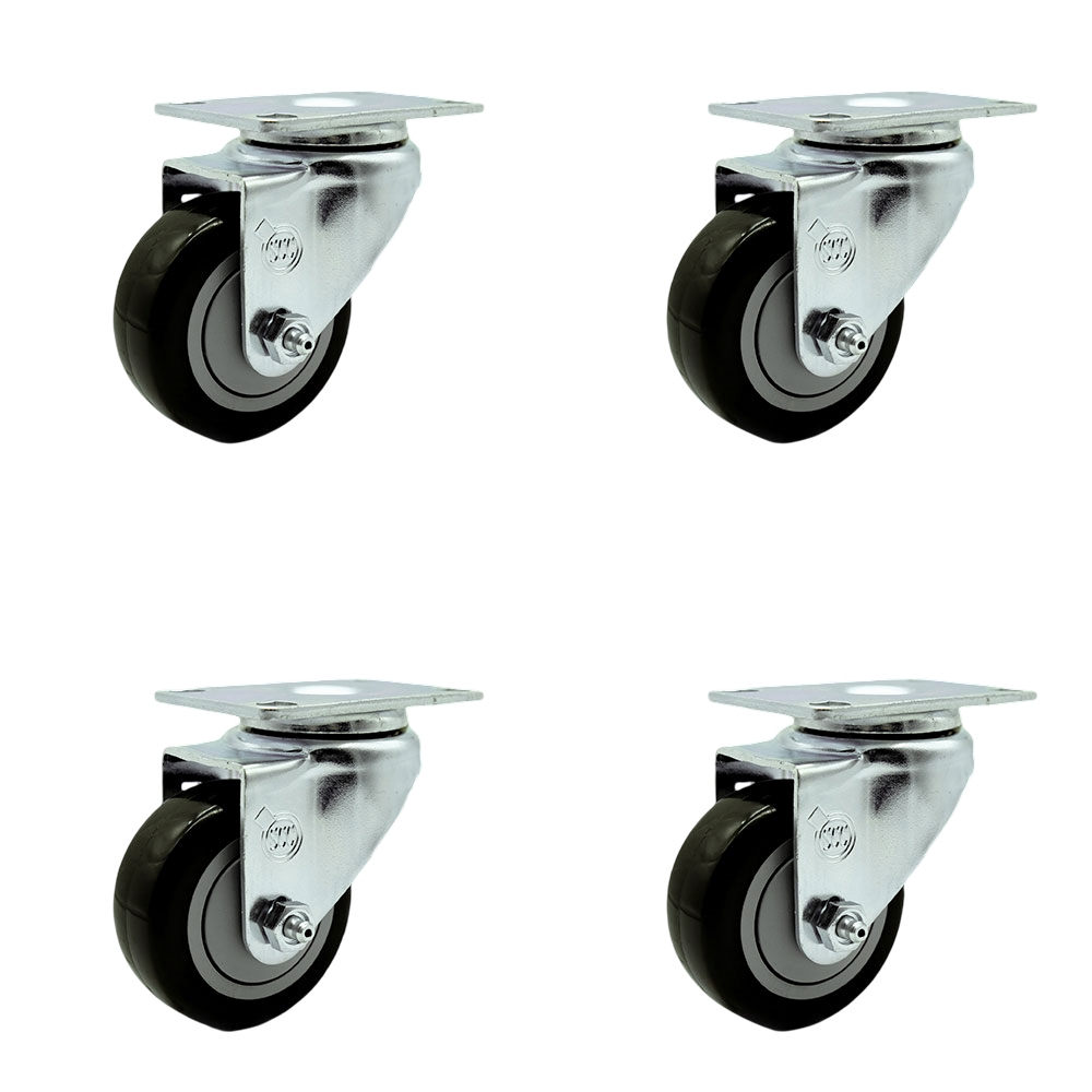 Polyurethane Swivel Top Plate Caster with 3.5 in. Black Wheels - Set of 4