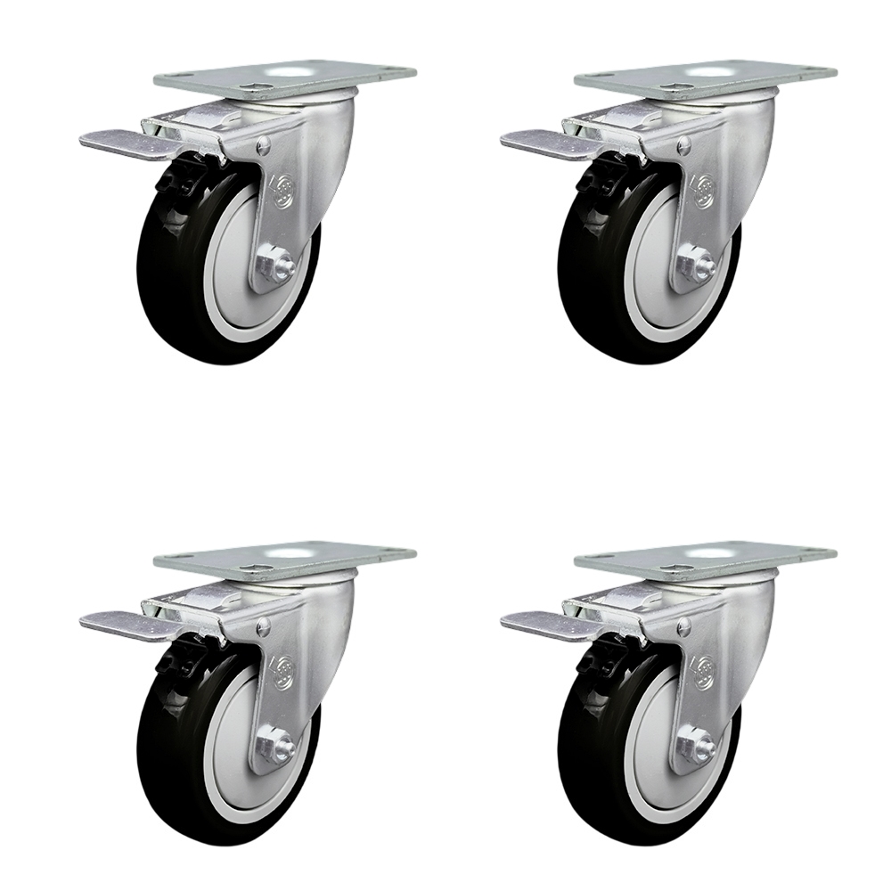 SCC-TTL20S414-PPUB-BLK-4 Polyurethane Swivel Top Plate Caster with 4 in. Black Wheels - Set of 4
