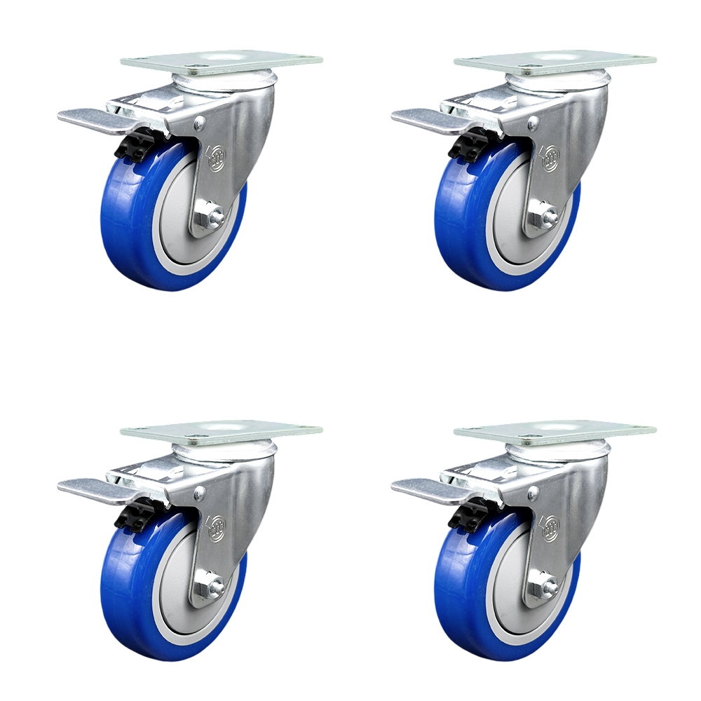 SCC-TTL20S414-PPUB-BLUE-4 Polyurethane Swivel Top Plate Caster with 4 in. Blue Wheels - Set of 4