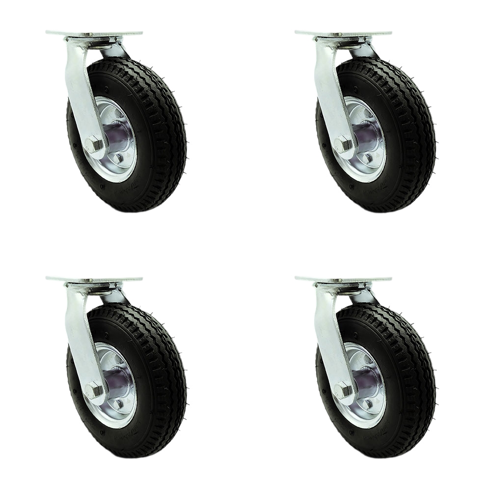 SCC-100S280-PNB-BSL-2-S-2 8 in. Swivel Pneumatic Rubber Wheel Casters, Black - Set of 4