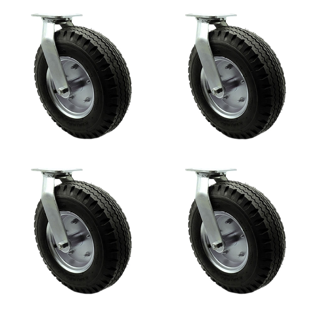 SCC-100S3506-PNB-BSL-2-S-2 12 in. Swivel Pneumatic Rubber Wheel Casters, Black - Set of 4