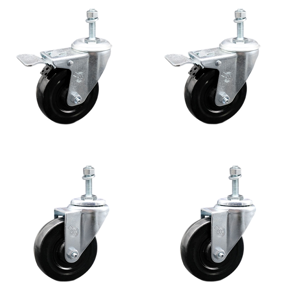 SCC-TSTTL20S414-HRS-381615-2-S-2 Hard Rubber Swivel Threaded Stem Caster with 4 x 1.25 in. Black Wheels & 0.38 in. Stems - Set of 4