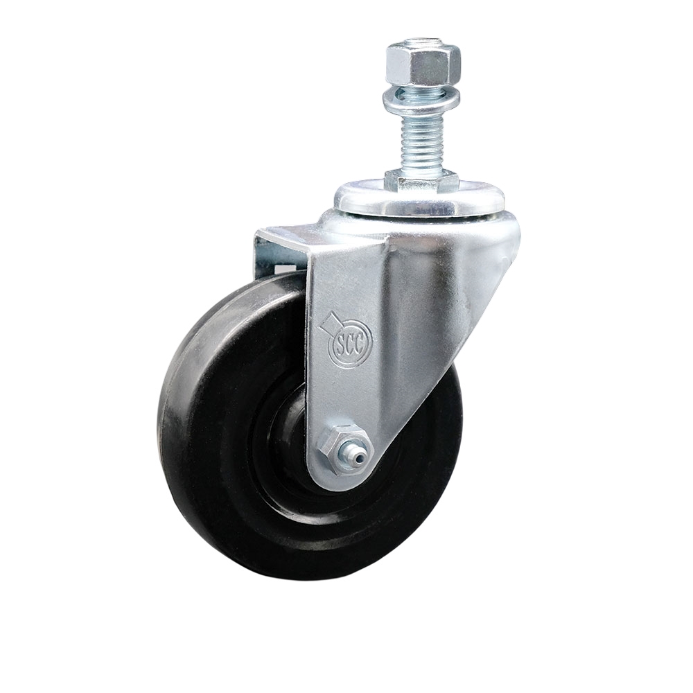 SCC-SSTS20S414-HRS-M1215 Stainless Steel Hard Rubber Swivel Threaded Stem Caster with 4 x 1.25 in. Black Wheel & 12 mm Stem