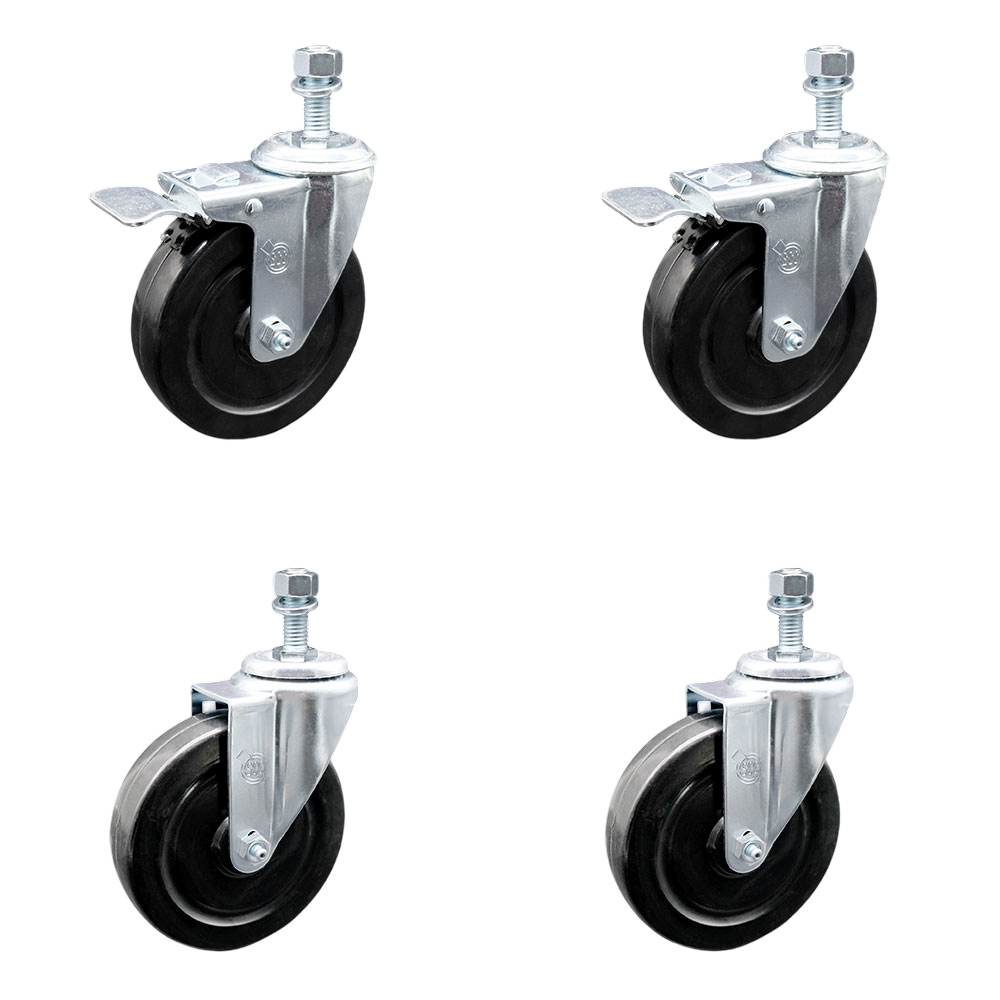 SCC-TSTTL20S514-HRS-121315-2-S-2 Hard Rubber Swivel Threaded Stem Caster with 5 x 1.25 in. Black Wheels & 0.5 in. Stems - Set of 4