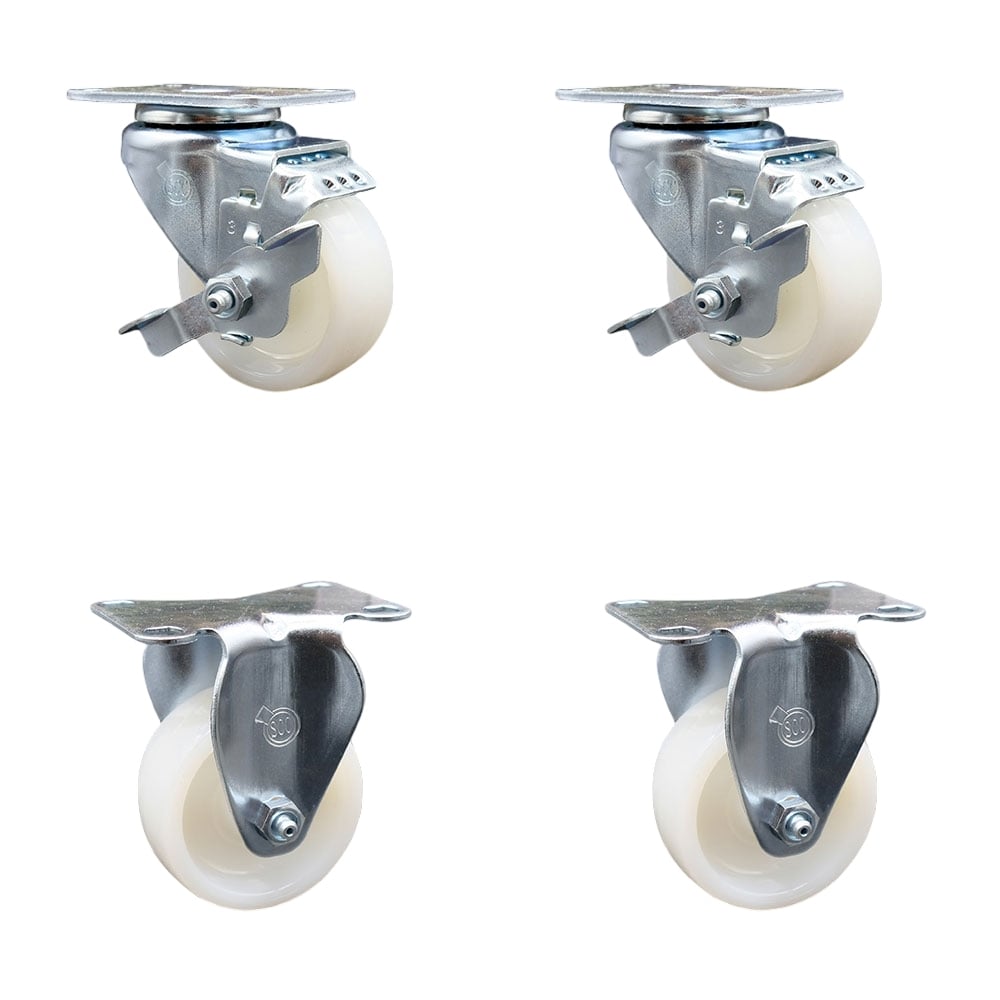 SCC-20S314-NYS-TLB-2-R-2 Nylon Swivel Top Plate Caster with 3 in. White Wheels - Set of 4