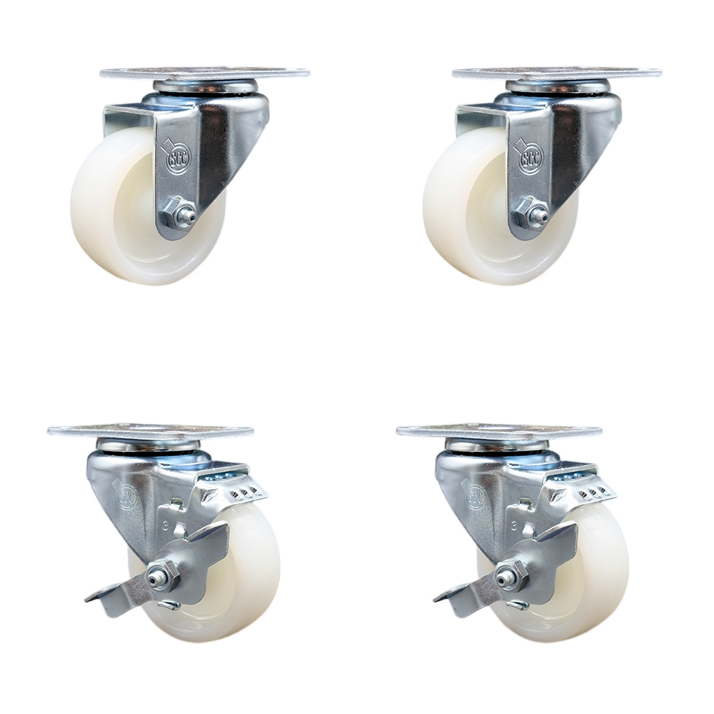SCC-SS20S314-NYS-2-TLB-2 Stainless Steel Nylon Swivel Top Plate Caster with 3 x 1.25 in. White Wheels - Set of 4