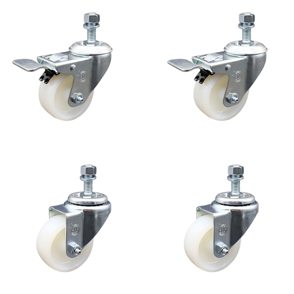 SCC-TSTTL20S314-NYS-M1215-2-S-2 Nylon Swivel Threaded Stem Caster with 3 x 1.25 in. White Wheels & 12 mm Stems - Set of 4