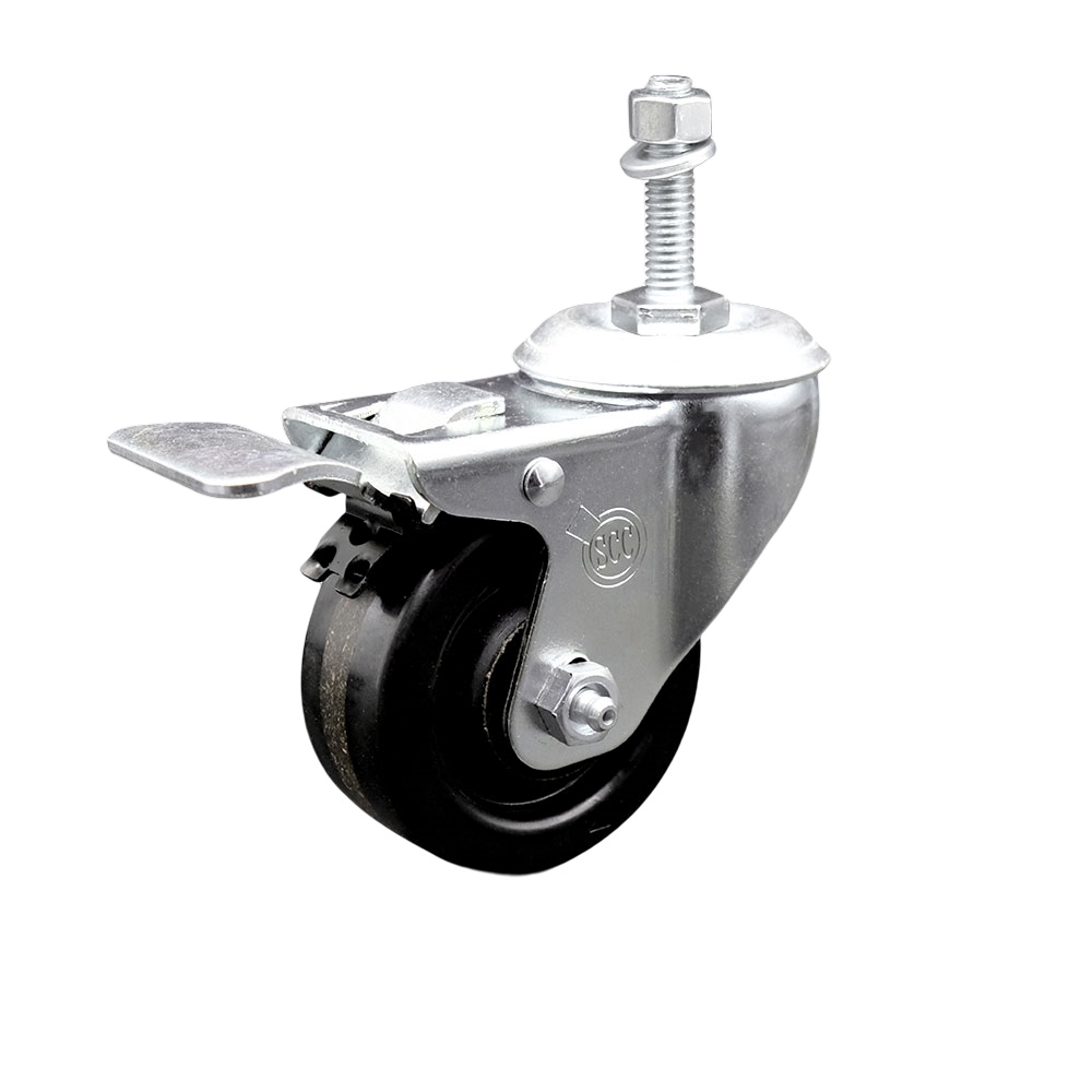 SCC-TSTTL20S314-PHR-M1015 Phenolic Swivel Threaded Stem Caster with Roller Bearing 3 x 1.25 in. Black Wheel & 10 mm Stem & Total Locking Brake