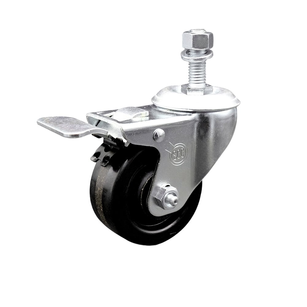 SCC-TSTTL20S3514-PHR-121315 Phenolic Swivel Threaded Stem Caster with Roller Bearing 3.5 x 1.25 in. Black Wheel & 0.5 in. Stem & Total Locking Brake