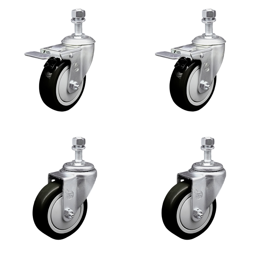 SCC-TSTTL20S414-PPUB-BLK-M1215-2-S-2 Polyurethane Swivel Threaded Stem Caster with 4 x 1.25 in. Black Wheels & 12 mm Stems - Set of 4