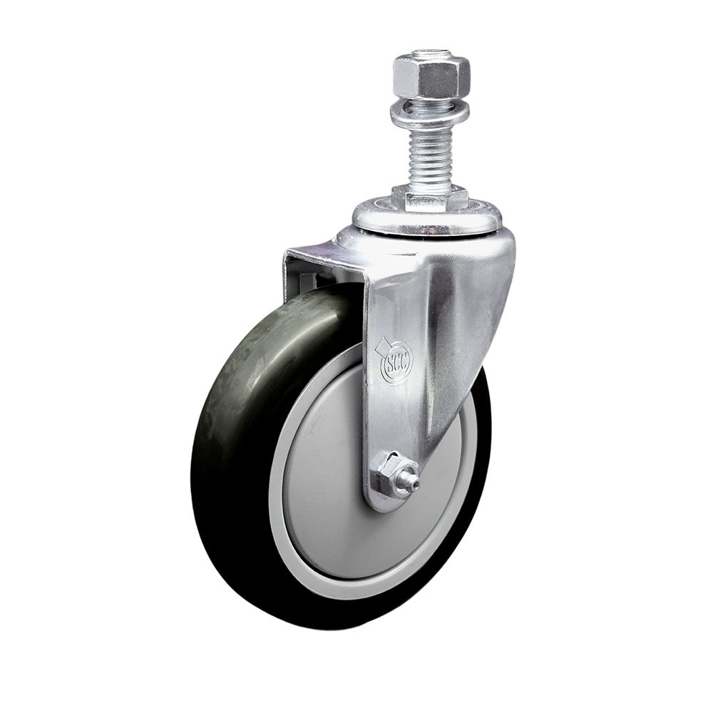 SCC-SSTS20S514-PPUB-BLK-M1215 Stainless Steel Polyurethane Swivel Threaded Stem Caster with 5 x 1.25 in. Black Wheel & 12 mm Stem