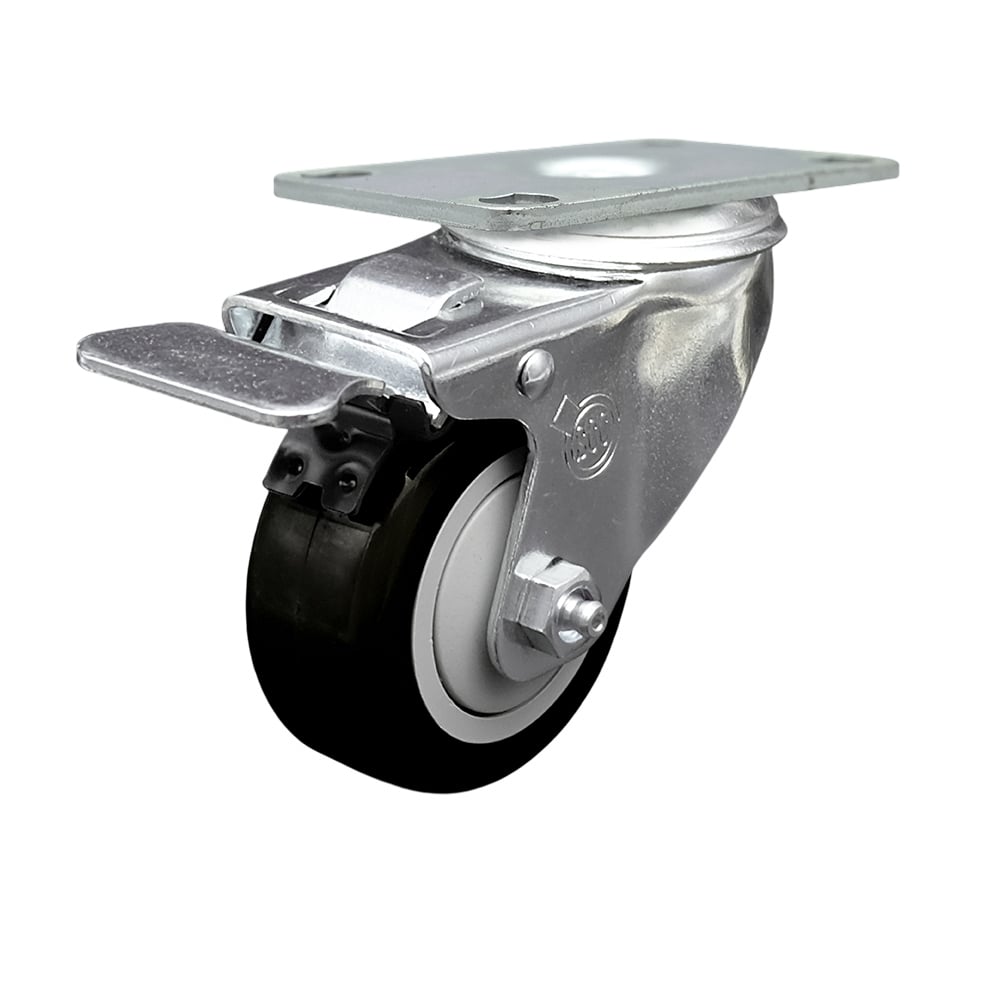 SCC-SSTTL20S314-PPUB-BLK Stainless Steel Polyurethane Swivel Top Plate Caster with 3 x 1.25 in. Black Wheel & Total Locking Brake