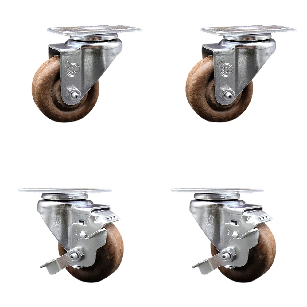 SCC-20S314-GFNSHT-2-TLB-2 High Temperature Glass Filled Nylon Swivel Top Plate Caster with 3 in. Brown Wheel - Set of 4