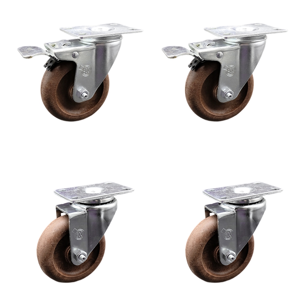 SCC-SSTTL20S414-GFNSHT-2-S-2 Stainless Steel High Temperature Glass Filled Nylon Swivel Top Plate Caster with 4 x 1.25 in. Brown Wheels - Set of 4