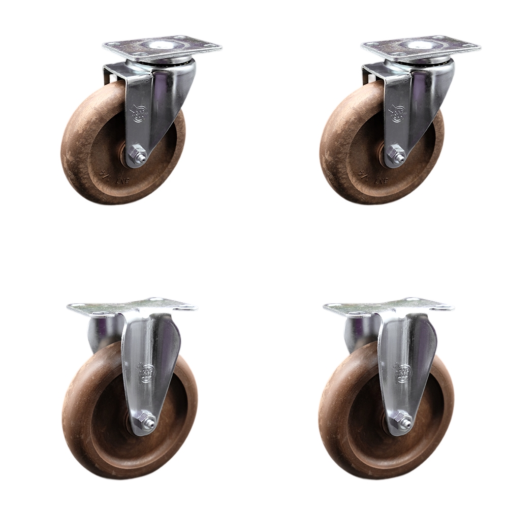 SCC-SS20S514-GFNSHT-2-R-2 Stainless Steel High Temperature Glass Filled Nylon Swivel Top Plate Caster with 5 x 1.25 in. Brown Wheels - Set of 4