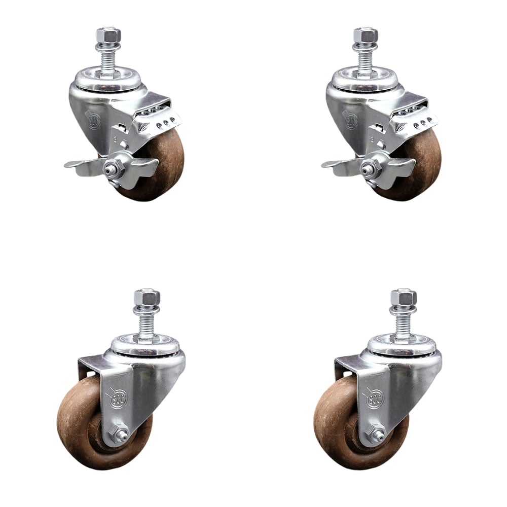 High Temperature Glass Filled Nylon Swivel Threaded Stem Caster with 3.5 x 1.25 in. Brown Wheels & 0.5 in. Stems - Set of 4