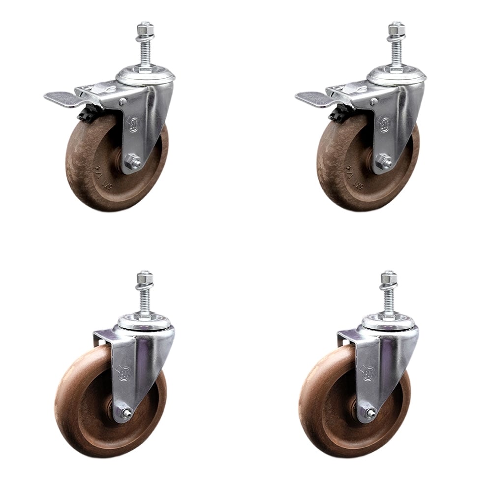 High Temperature Glass Filled Nylon Swivel Threaded Stem Caster with 5 x 1.25 in. Brown Wheels & 0.38 in. Stems - Set of 4
