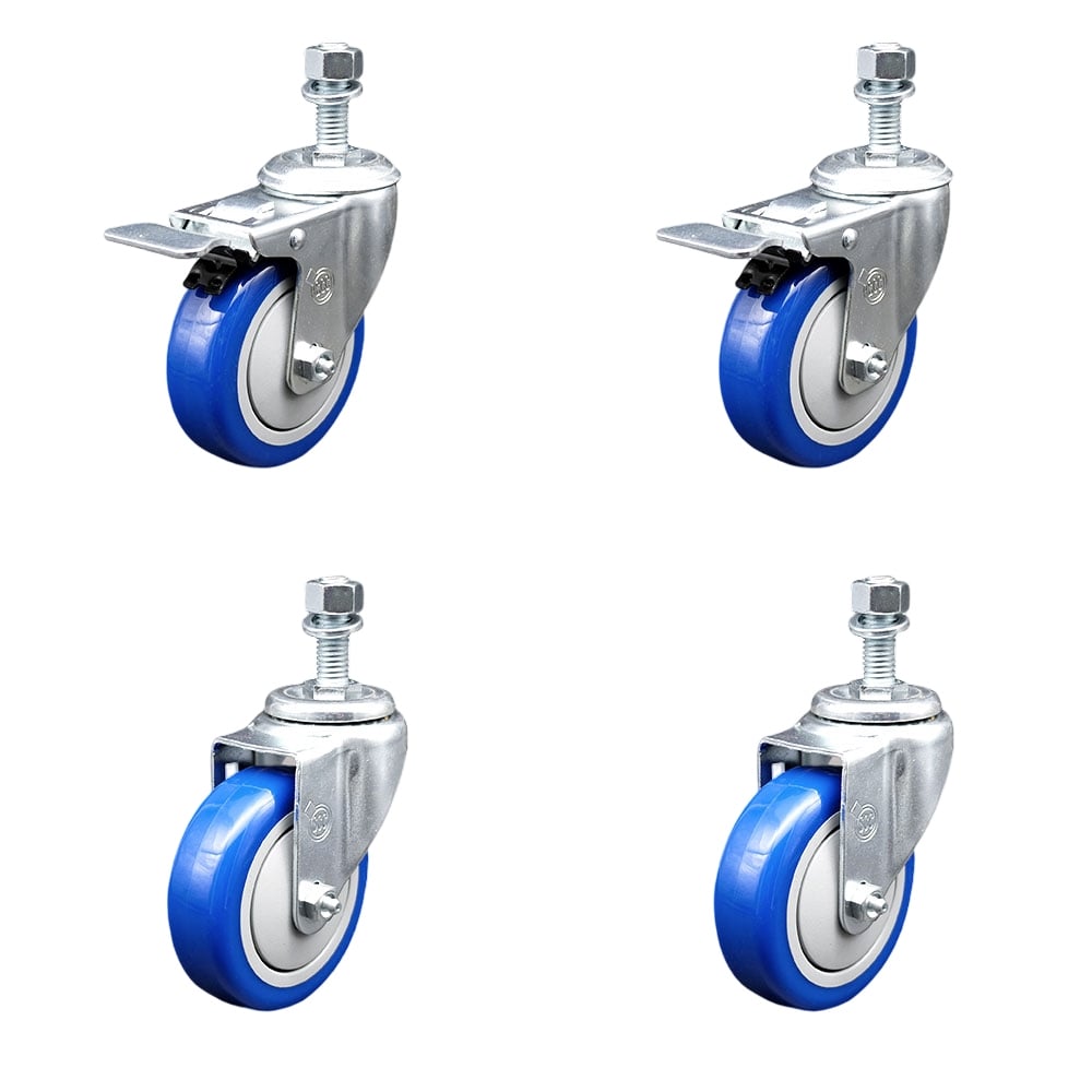 SCC-TSTTL20S414-PPUB-BLUE-M1215-2-S-2 Polyurethane Swivel Threaded Stem Caster with 4 x 1.25 in. Blue Wheels & 12 mm Stems - Set of 4