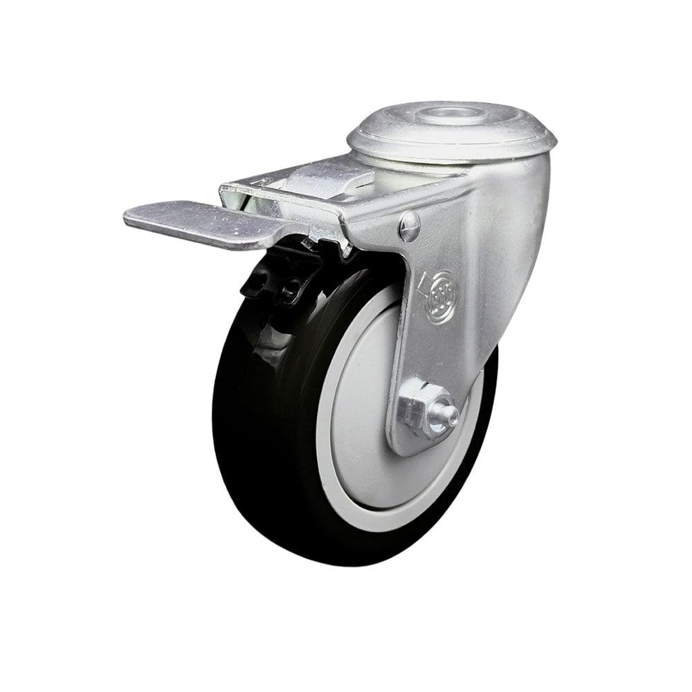 SCC-SSBHTTL20S414-PPUB-BLK Stainless Steel Polyurethane Swivel Bolt Hole Caster with 4 x 1.25 in. Black Wheel & Total Locking Brake