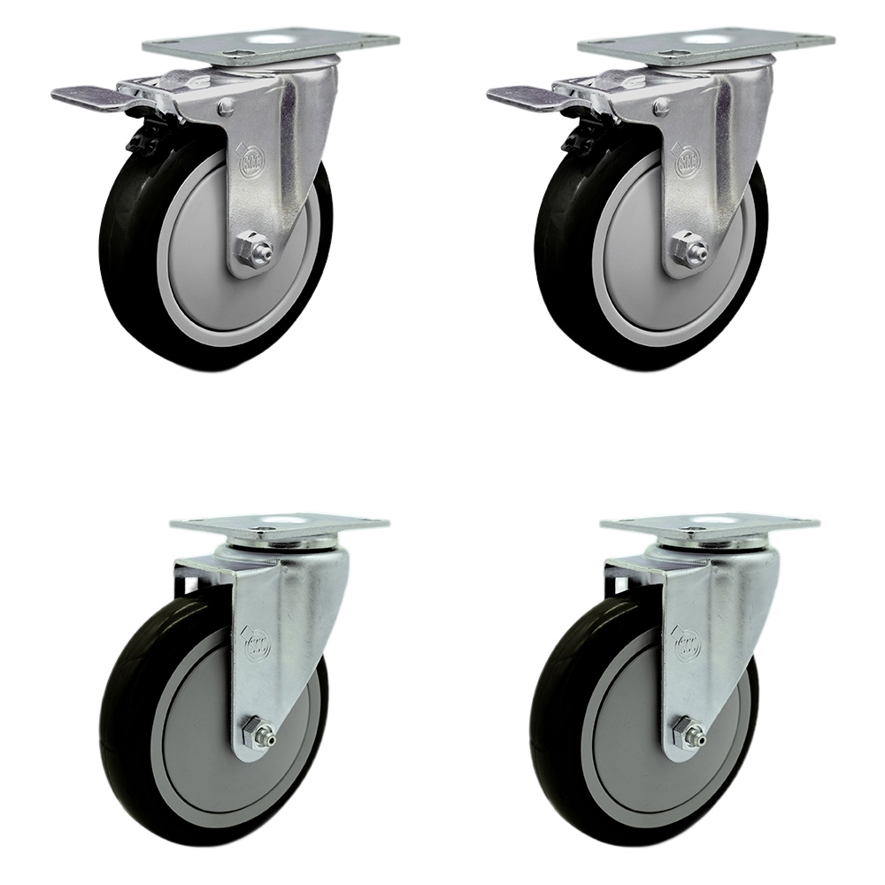SCC-TTL20S514-PPUB-BLK-2-S-2 Polyurethane Swivel Top Plate Caster with 5 in. Black Wheels - Set of 4