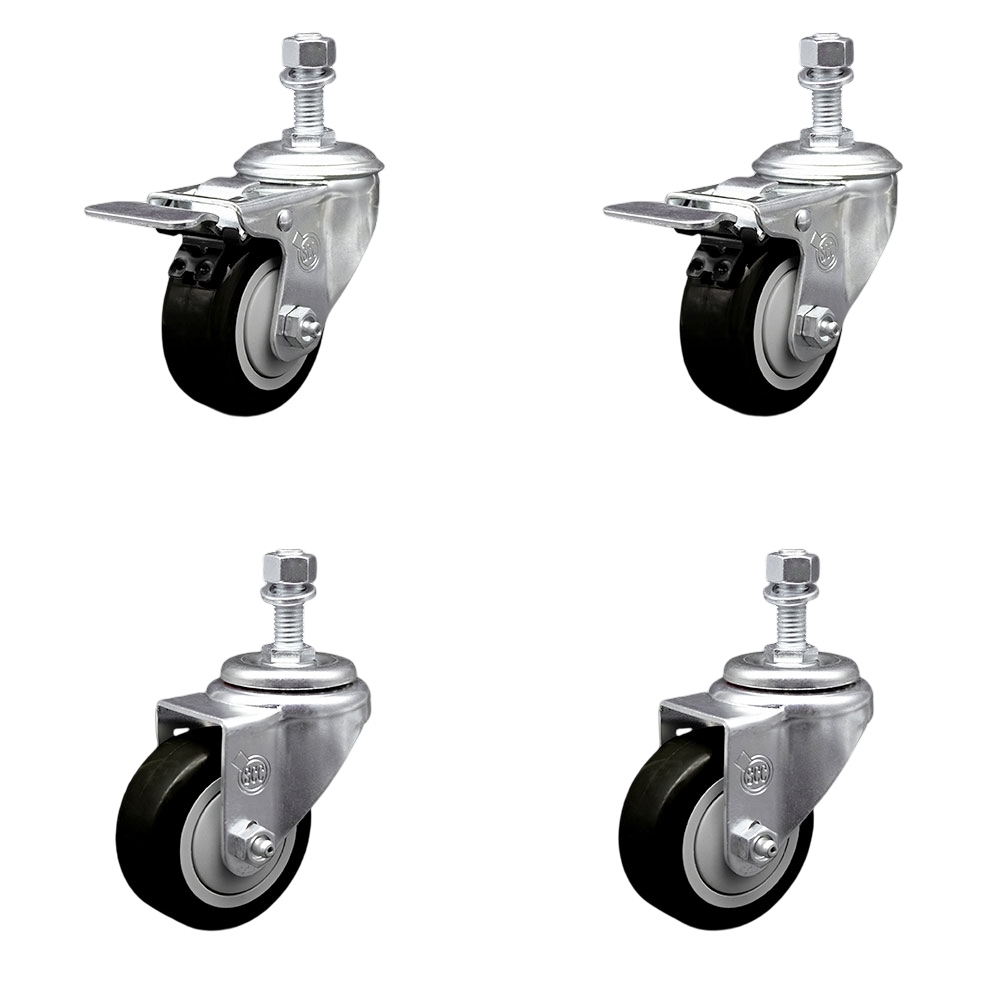 SCC-TSTTL20S3514-PPUB-BLK-121315-2-S-2 Polyurethane Swivel Threaded Stem Caster with 3.5 x 1.25 in. Black Wheels & 0.5 in. Stems - Set of 4