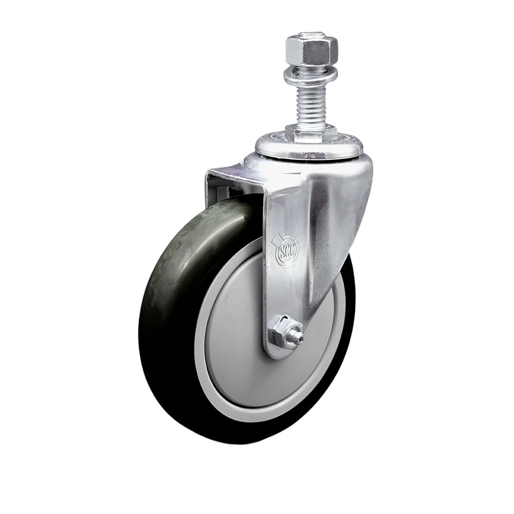 SCC-TSTTL20S514-PPUB-BLK-121315 Polyurethane Swivel Threaded Stem Caster with 5 x 1.25 in. Black Wheel & 0.5 in. Stem & Total Locking Brake