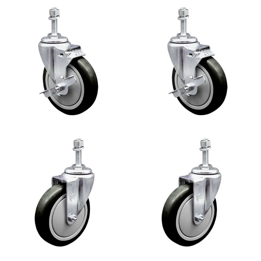 SCC-TS20S514-PPUB-BLK-TLB-381615-2-S-2 Polyurethane Swivel Threaded Stem Caster with 5 x 1.25 in. Black Wheels & 0.38 in. Stems - Set of 4