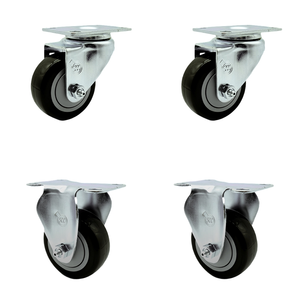 SCC-SS20S314-PPUB-BLK-2-R314-2 Stainless Steel Polyurethane Swivel Top Plate Caster with 3 x 1.25 in. Black Wheels - Set of 4