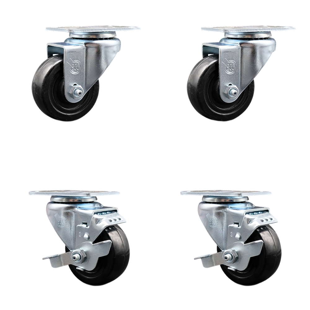 SCC-20S314-HRS-2-TLB-2 Hard Rubber Swivel Top Plate Caster with 3 in. Black Wheels - Set of 4