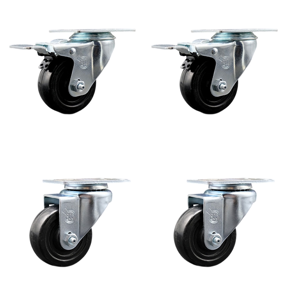 SCC-TTL20S314-HRS-2-S-2 Hard Rubber Swivel Top Plate Caster with 3 in. Black Wheels - Set of 4