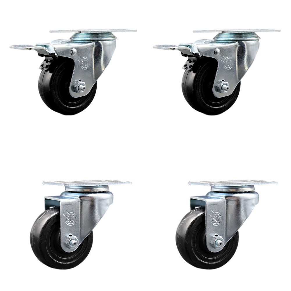 SCC-SSTTL20S314-HRS-2-S-2 Stainless Steel Hard Rubber Swivel Top Plate Caster with 3 x 1.25 in. Black Wheels - Set of 4