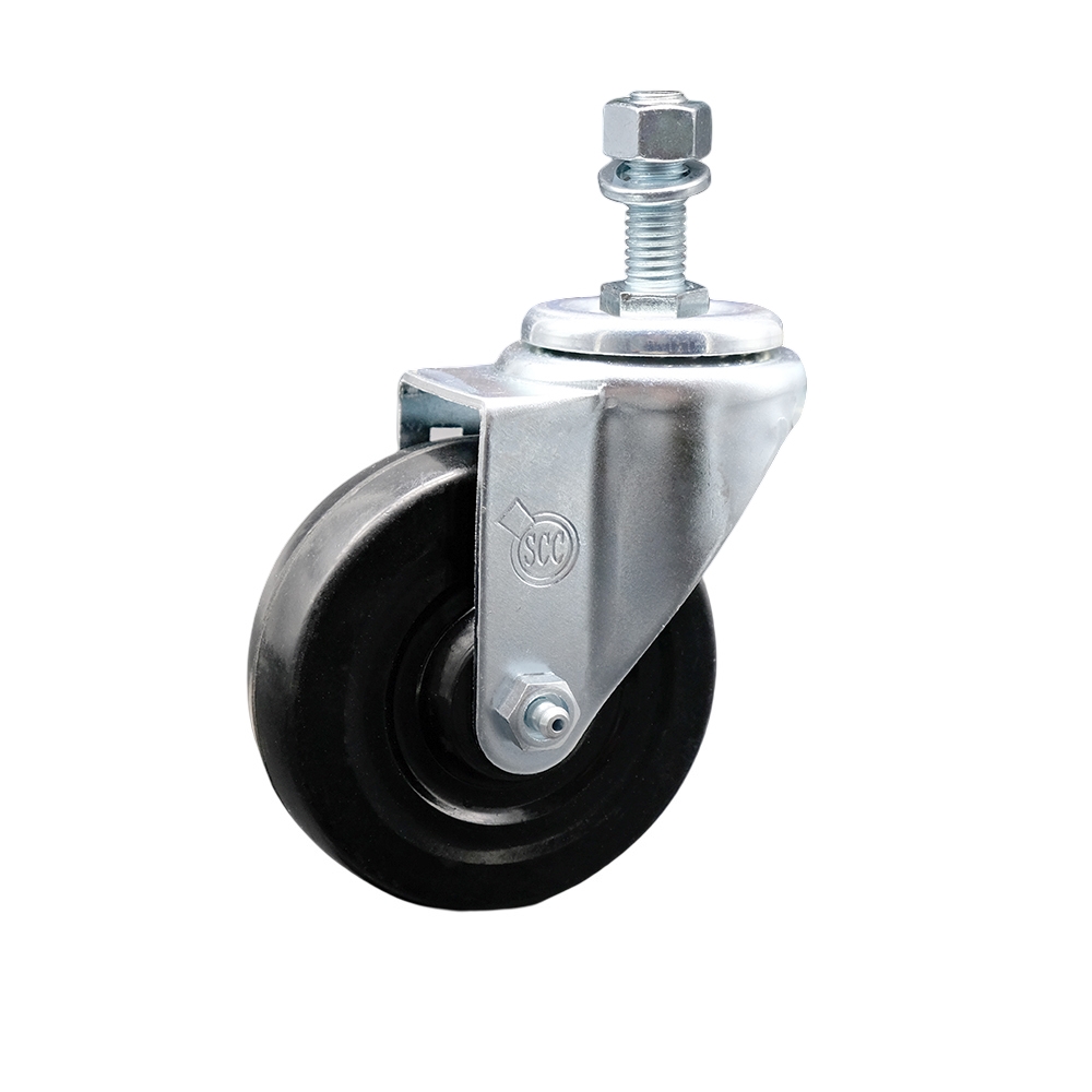 SCC-TS20S414-HRS-121315 Hard Rubber Swivel Threaded Stem Caster with 4 x 1.25 in. Black Wheel & 0.5 in. Stem