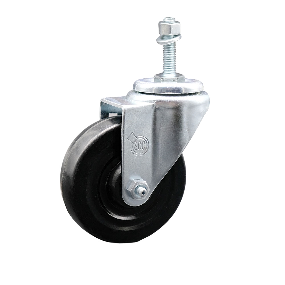 SCC-TS20S414-HRS-M1015 Hard Rubber Swivel Threaded Stem Caster with 4 x 1.25 in. Black Wheel & 10 mm Stem