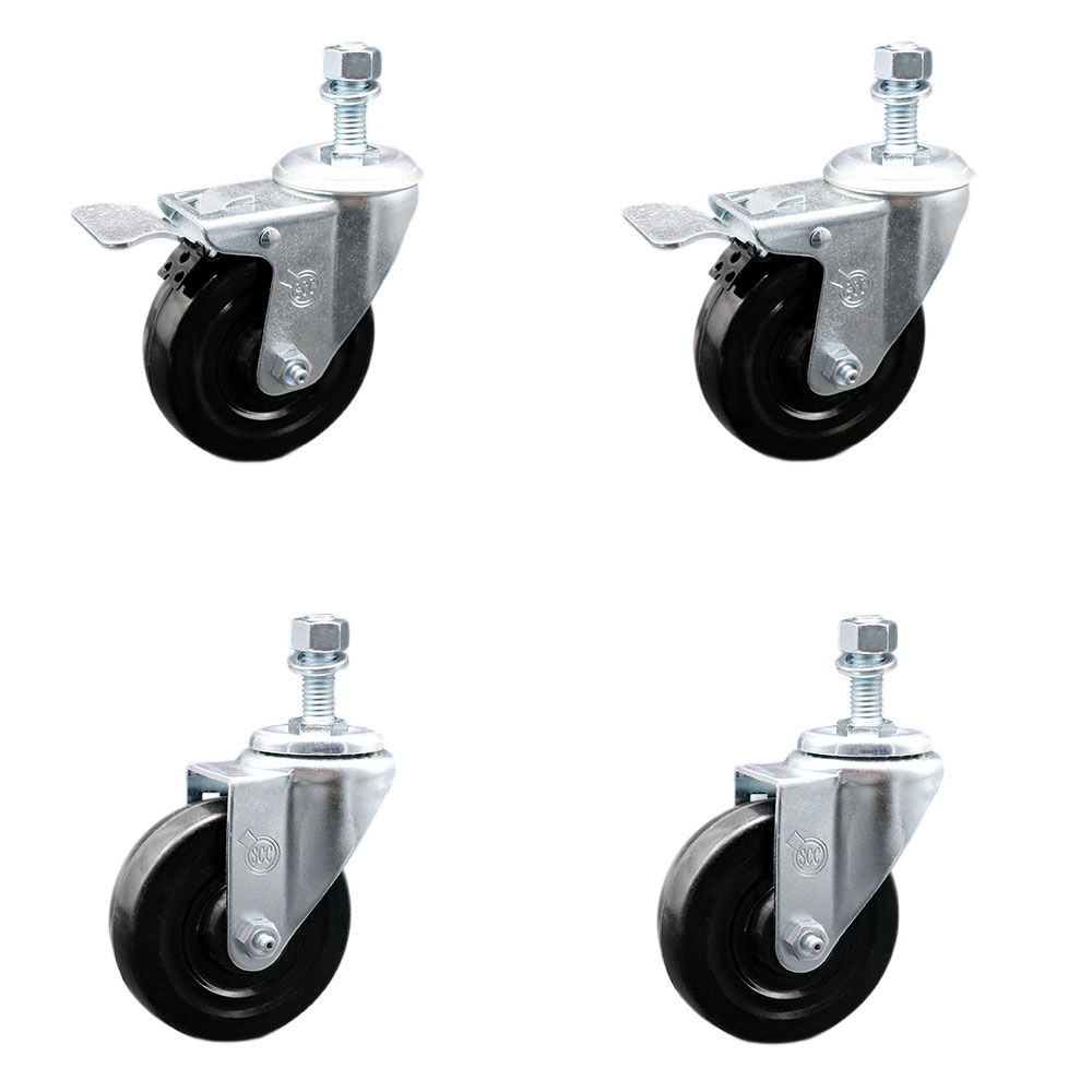 SCC-TSTTL20S414-HRS-M1215-2-S-2 Hard Rubber Swivel Threaded Stem Caster with 4 x 1.25 in. Black Wheels & 12 mm Stems - Set of 4