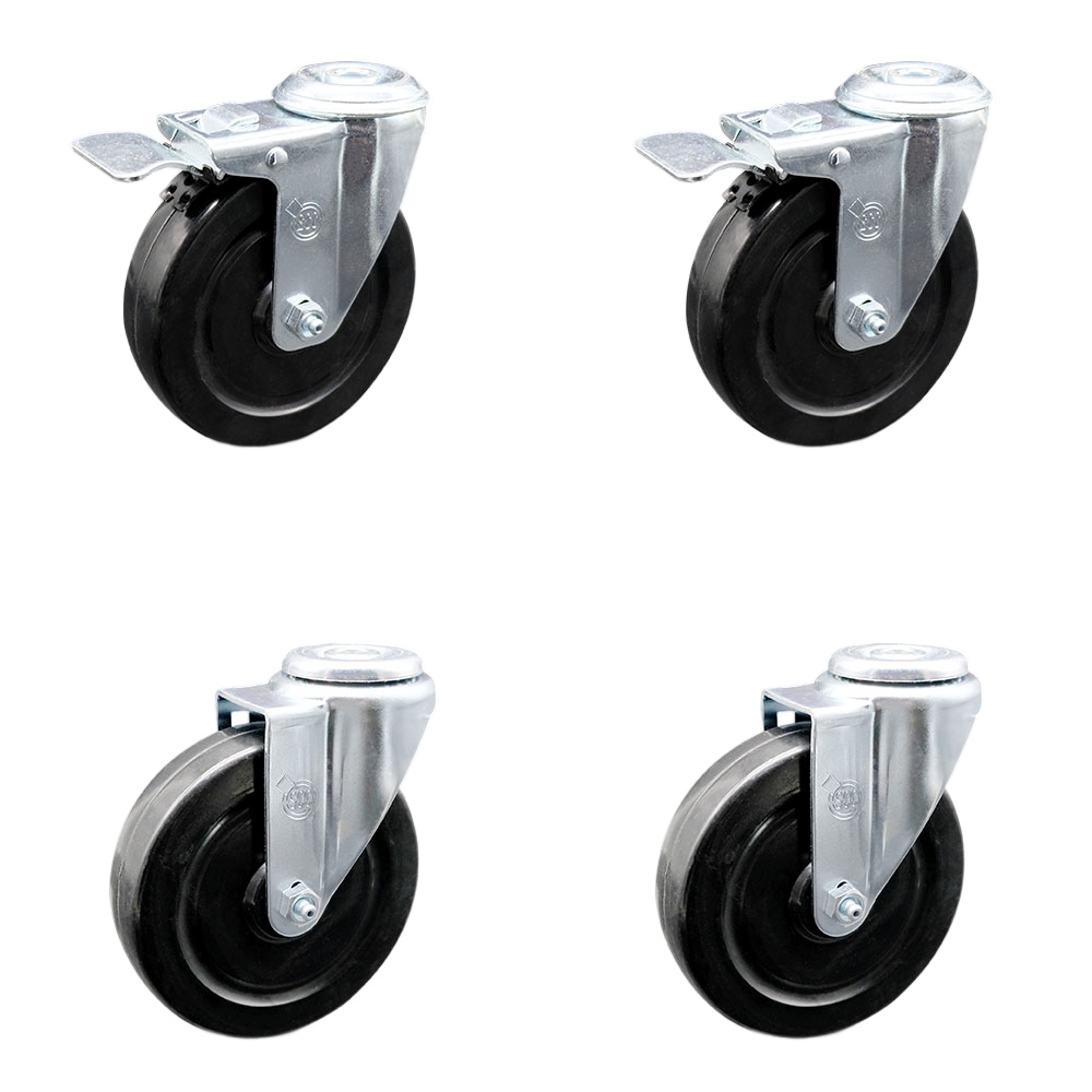 SCC-BHTTL20S514-HRS-2-S-2 Hard Rubber Swivel Bolt Hole Caster with 5 x 1.25 in. Black Wheels - Set of 4