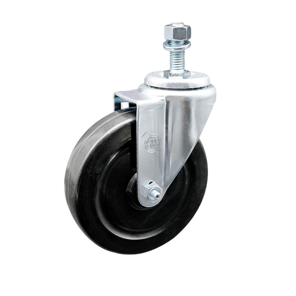 SCC-TS20S514-HRS-M1215 Hard Rubber Swivel Threaded Stem Caster with 5 x 1.25 in. Black Wheel & 12 mm Stem