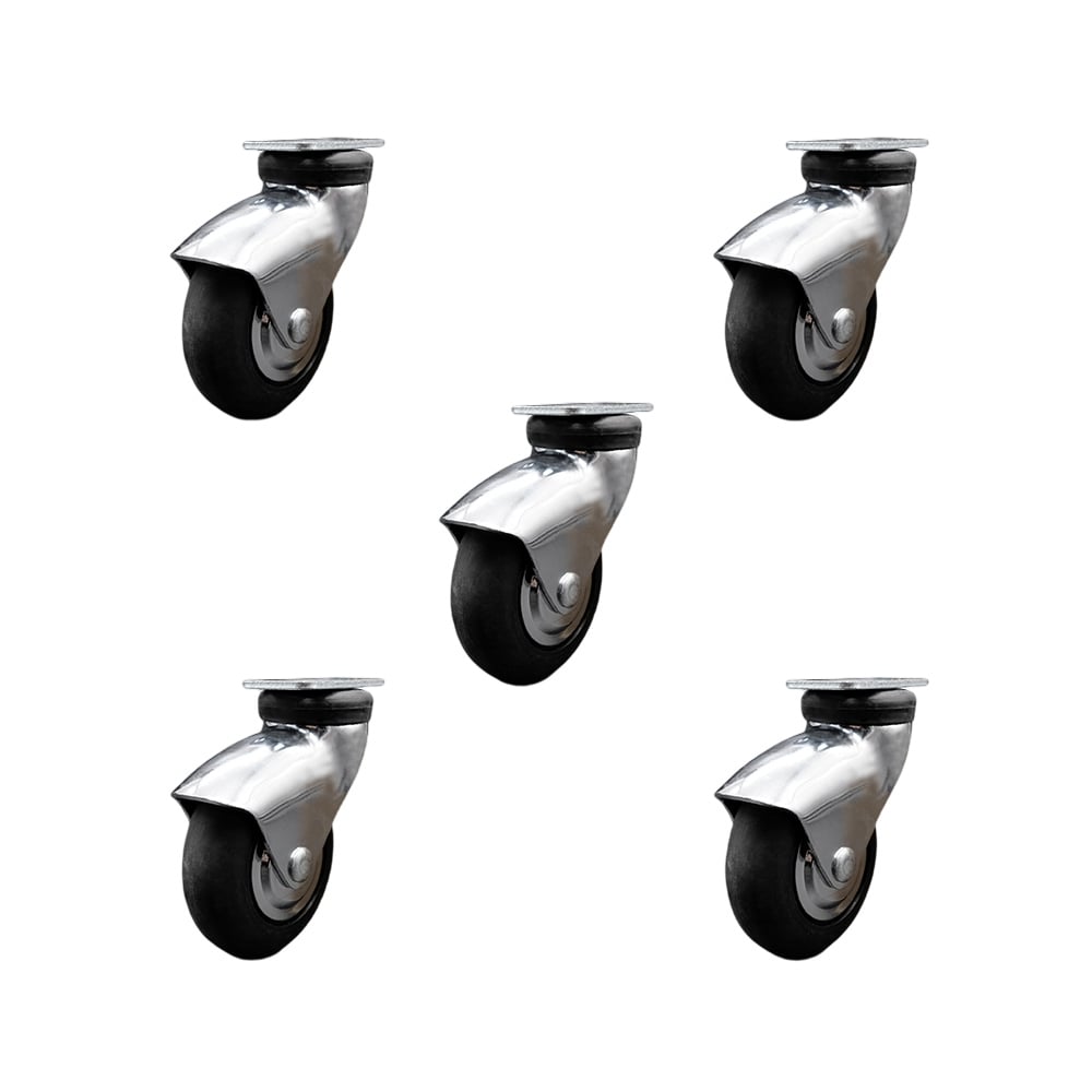 3 in. Swivel Caster Wheels for Furniture Bright Chrome Hooded Neoprene Rubber Wheel with Top Plate Casters for Coffee Tables & Ottomans - Set of 5