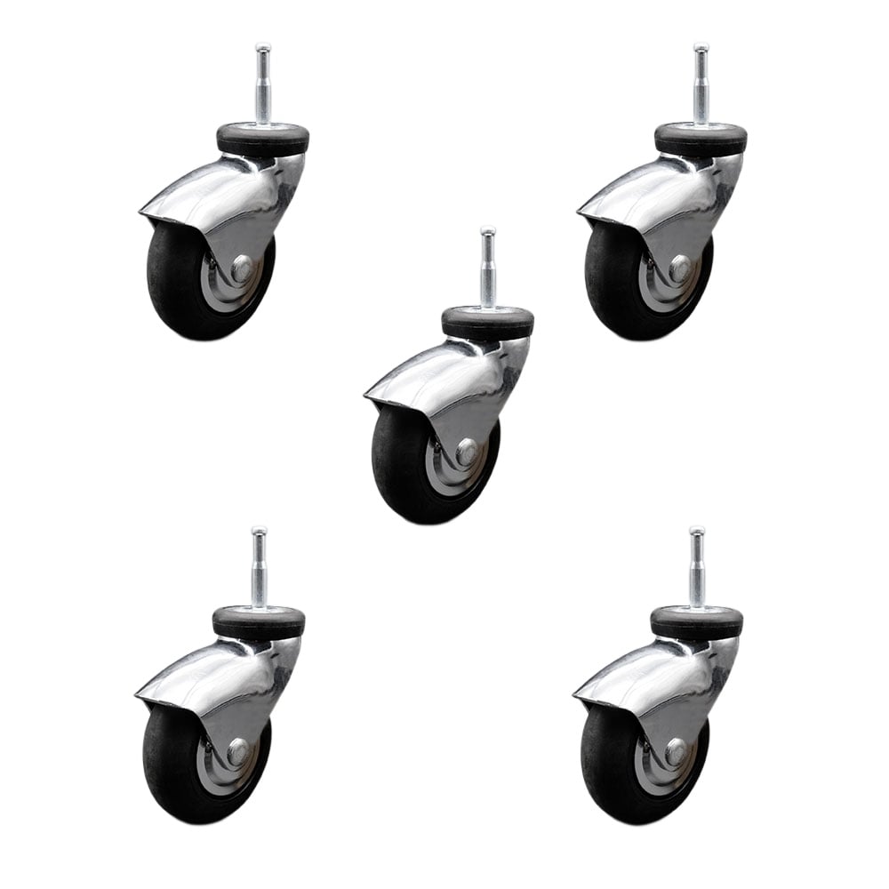 SCC-GN03S310-NPRB-BC-5 3 in. Swivel Caster Wheels for Furniture Bright Chrome Hooded Neoprene Rubber Wheel with 0.31 in. Grip Ring Stem - Set of 5