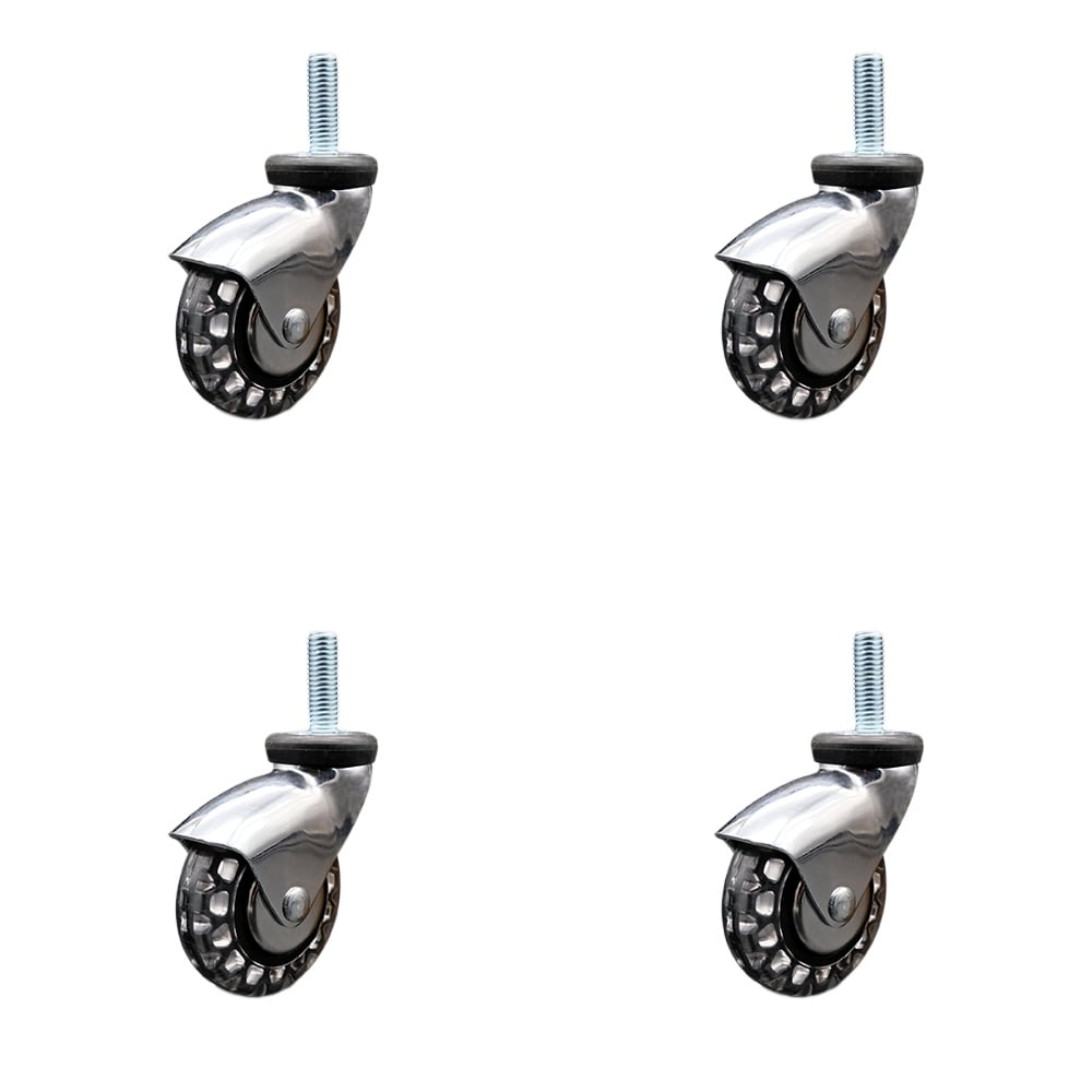3 in. Swivel Caster Wheels for Furniture Bright Chrome Hooded Polyurethane Wheel with0.375 in. 16 TPI x 1 in. Threaded Stem - Set of 4