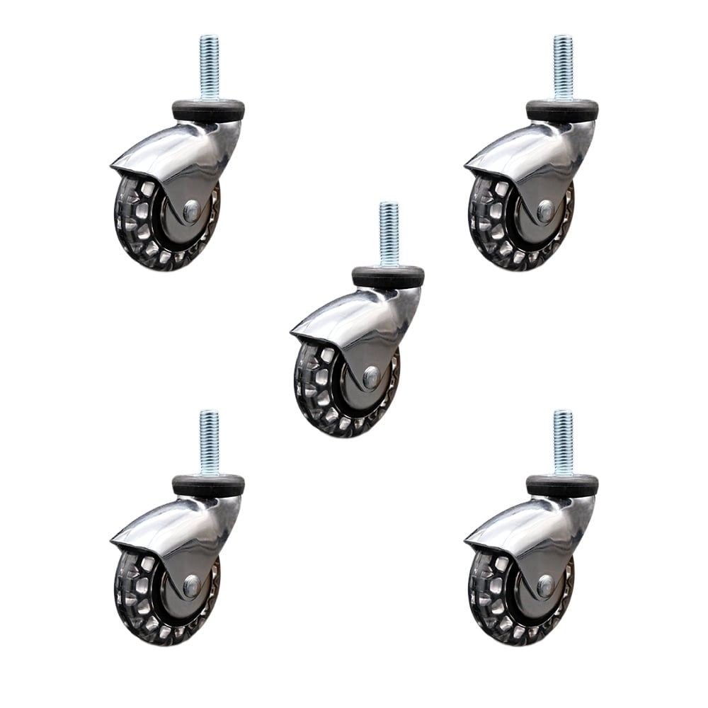 3 in. Swivel Caster Wheels for Furniture Bright Chrome Hooded Polyurethane Wheel with0.375 in. 16 TPI x 1 in. Threaded Stem - Set of 5