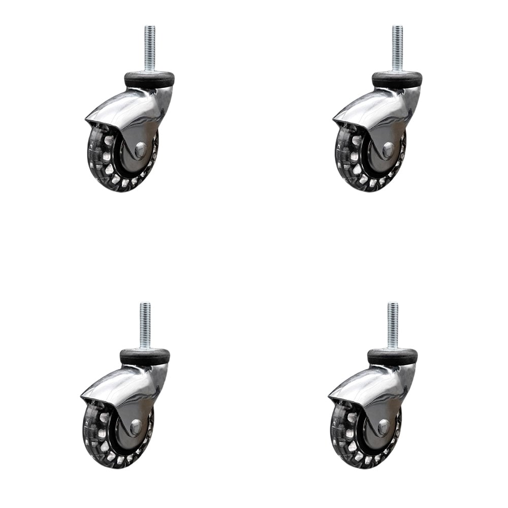 3 in. Swivel Caster Wheels for Furniture Bright Chrome Hooded Polyurethane Wheel with 12 mm 1.75 x 1.5 in. Threaded Stem - Set of 4