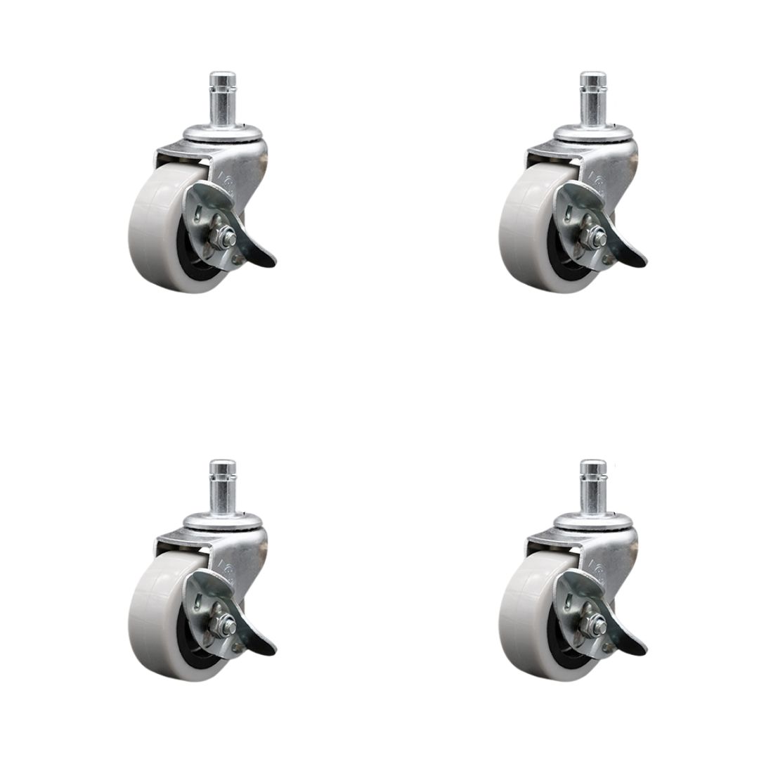SCC-GR05S210-TPRS-SLB-71678-4 2 in. Swivel Thermoplastic Rubber Caster Wheels with 0.43 in. by 0.875 in. Grip Ring Stem Caster & Brake - Set of 4