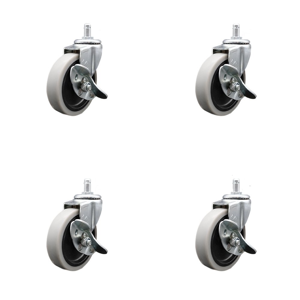 SCC-GR05S410-TPRS-SLB-71678-4 4 in. Swivel Thermoplastic Rubber Caster Wheels with 0.43 in. by 0.875 in. Grip Ring Stem Caster & Brake - Set of 4