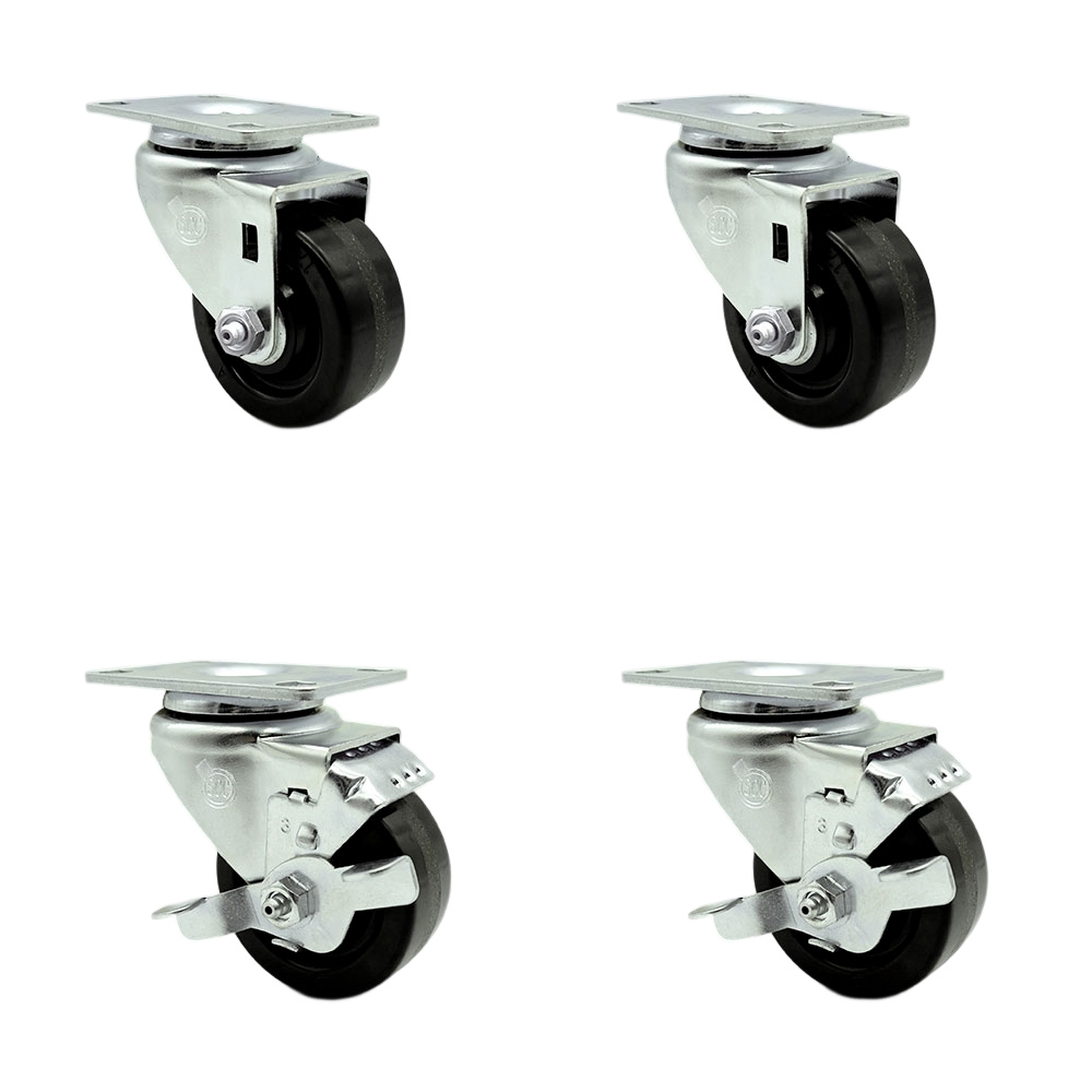 Phenolic Swivel Caster - Black - Set of 4 - 1200 lbs Capacity